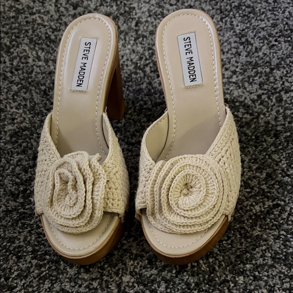 Steve Madden Beige Crochet Heeled Mules